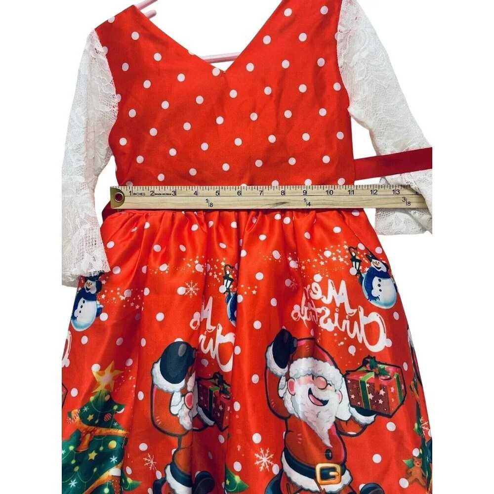 Christmas Dress Size 3 To 4 Years Girls Decorated with Red White Lights